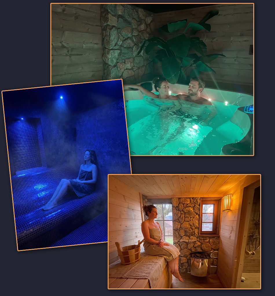 Espace bien être avec jacuzzi sauna hammam et bain nordique extérieur
